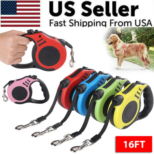 16.5FT Automatic Retractable Dog Leash & Collar – Hands-Free Walking Lead